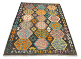 27650 - Kelim Hand-Woven/Flat-Weaved/Afghan Kelim/Carpet Modern/Nomadic Authentic/Size: 5'10" x 4'2"/178cm × 127cm