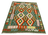27641 - Kelim Hand-Woven/Flat-Weaved/Afghan Kelim/Carpet Modern/Nomadic Authentic/Size: 5'3" x 4'0"/160cm × 122cm