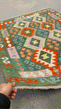 27641 - Kelim Hand-Woven/Flat-Weaved/Afghan Kelim/Carpet Modern/Nomadic Authentic/Size: 5'3" x 4'0"/160cm × 122cm