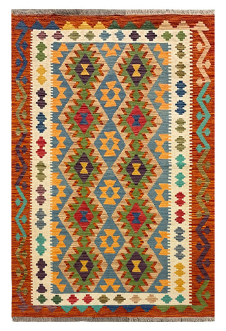 27766 - Kelim Hand-Woven/Flat-Weaved/Afghan Kelim/Carpet Modren/Nomadic Authentic/Size: 6'2" x 3'11"/188 cm × 119cm