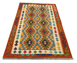 27766 - Kelim Hand-Woven/Flat-Weaved/Afghan Kelim/Carpet Modren/Nomadic Authentic/Size: 6'2" x 3'11"/188 cm × 119cm