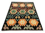 27648 - Kelim Hand-Woven/Flat-Weaved/Afghan Kelim/Carpet Modern/Nomadic Authentic/Size: 5'6" x 4'2"/168cm × 127cm