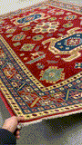 27926-Royal Kazak Hand-Knotted/Handmade Afghan Rug/Carpet Tribal/Nomadic Authentic/ Size: 9'2" x 6'6"/279m x 198cm