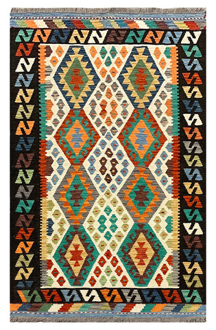27754 - Kelim Hand-Woven/Flat-Weaved/Afghan Kelim/Carpet Modren/Nomadic Authentic/Size: 6'4" x 4'1"/193cm ×124cm