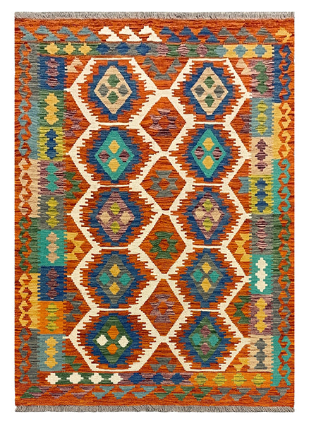 27768 - Kelim Hand-Woven/Flat-Weaved/Afghan Kelim/Carpet Modren/Nomadic Authentic/Size: 6'0" x 4'1"/183 cm x 124cm