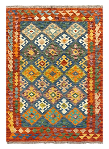 27769 - Kelim Hand-Woven/Flat-Weaved/Afghan Kelim/Carpet Modren/Nomadic Authentic/Size: 6'1" x 4'0"/185 cm × 122cm