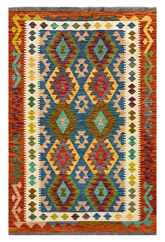 27756 - Kelim Hand-Woven/Flat-Weaved/Afghan Kelim/Carpet Modren/Nomadic Authentic/Size: 6'2" x 3'11"/188cm ×119cm