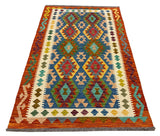 27756 - Kelim Hand-Woven/Flat-Weaved/Afghan Kelim/Carpet Modren/Nomadic Authentic/Size: 6'2" x 3'11"/188cm ×119cm