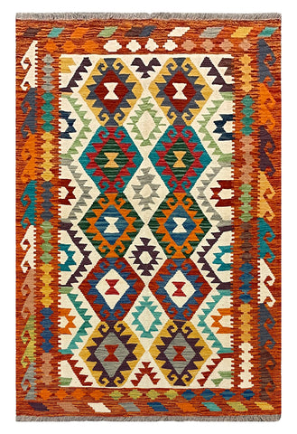 27757 - Kelim Hand-Woven/Flat-Weaved/Afghan Kelim/Carpet Modren/Nomadic Authentic/Size: 6'3" x 4'2"/191cm × 127cm