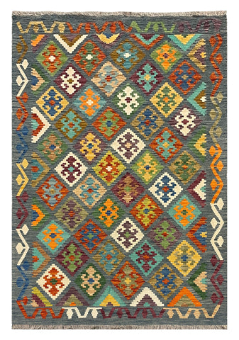 27755 - Kelim Hand-Woven/Flat-Weaved/Afghan Kelim/Carpet Modren/Nomadic Authentic/Size: 6'6" x 4'4"/198cm ×132cm
