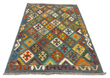 27755 - Kelim Hand-Woven/Flat-Weaved/Afghan Kelim/Carpet Modren/Nomadic Authentic/Size: 6'6" x 4'4"/198cm ×132cm