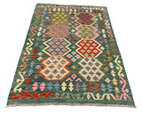 27642 - Kelim Hand-Woven/Flat-Weaved/Afghan Kelim/Carpet Modern/Nomadic Authentic/Size: 5'8" x 4'1"/173cm × 124cm