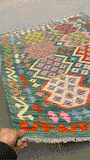 27642 - Kelim Hand-Woven/Flat-Weaved/Afghan Kelim/Carpet Modern/Nomadic Authentic/Size: 5'8" x 4'1"/173cm × 124cm