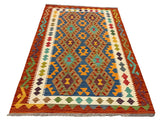 27760 - Kelim Hand-Woven/Flat-Weaved/Afghan Kelim/Carpet Modren/Nomadic Authentic/Size: 6'3" x 4'0"/191 cm ×&nbsp; 122m