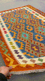 27760 - Kelim Hand-Woven/Flat-Weaved/Afghan Kelim/Carpet Modren/Nomadic Authentic/Size: 6'3" x 4'0"/191 cm ×&nbsp; 122m
