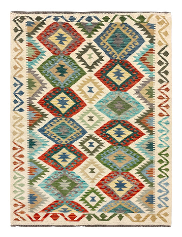 27644 - Kelim Hand-Woven/Flat-Weaved/Afghan Kelim/Carpet Modern/Nomadic Authentic/Size: 5'5" x 4'1"/165cm × 124cm