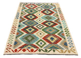 27644 - Kelim Hand-Woven/Flat-Weaved/Afghan Kelim/Carpet Modern/Nomadic Authentic/Size: 5'5" x 4'1"/165cm × 124cm