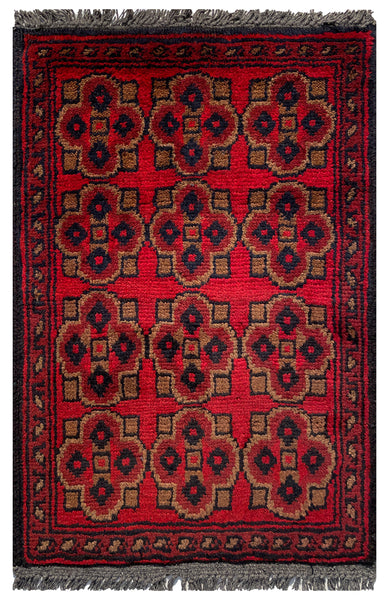 26371- Khal Mohammad Afghan Hand-Knotted Authentic/Traditional/Rug/Size: 1'9" x 1'2"