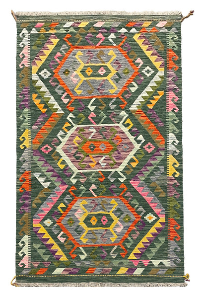 27643 - Kelim Hand-Woven/Flat-Weaved/Afghan Kelim/Carpet Modern/Nomadic Authentic/Size: 5'8" x 3'8"/173cm × 112cm