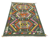 27643 - Kelim Hand-Woven/Flat-Weaved/Afghan Kelim/Carpet Modern/Nomadic Authentic/Size: 5'8" x 3'8"/173cm × 112cm