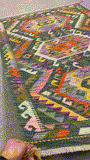 27643 - Kelim Hand-Woven/Flat-Weaved/Afghan Kelim/Carpet Modern/Nomadic Authentic/Size: 5'8" x 3'8"/173cm × 112cm
