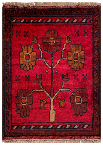 26387- Khal Mohammad Afghan Hand-Knotted Authentic/Traditional/Rug/Size: 2'0" x 1'4"/61cm x 41cm
