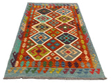 27761 - Kelim Hand-Woven/Flat-Weaved/Afghan Kelim/Carpet Modren/Nomadic Authentic/Size: 6'6" x 4'2"/198 cm ×&nbsp; 127m