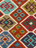 27761 - Kelim Hand-Woven/Flat-Weaved/Afghan Kelim/Carpet Modren/Nomadic Authentic/Size: 6'6" x 4'2"/198 cm ×&nbsp; 127m