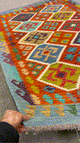 27761 - Kelim Hand-Woven/Flat-Weaved/Afghan Kelim/Carpet Modren/Nomadic Authentic/Size: 6'6" x 4'2"/198 cm ×&nbsp; 127m