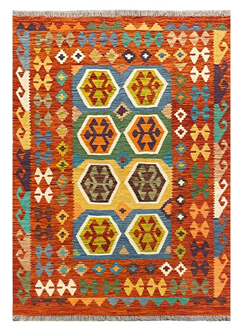 27765 - Kelim Hand-Woven/Flat-Weaved/Afghan Kelim/Carpet Modren/Nomadic Authentic/Size: 6'2" x 4'4"/188 cm × 132cm