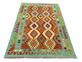27764 - Kelim Hand-Woven/Flat-Weaved/Afghan Kelim/Carpet Modren/Nomadic Authentic/Size: 5'11" x 4'1"/180 cm × 124cm
