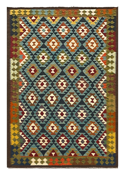 27559 - Kelim Hand-Woven/Flat-Weaved/Afghan Kelim/Carpet Modern/Nomadic Authentic/Size: 9'3" x 6'4"/282cm × 193cm
