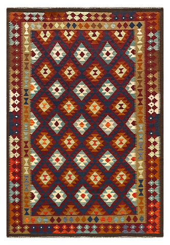 27552 - Kelim Hand-Woven/Flat-Weaved/Afghan Kelim/Carpet Modern/Nomadic Authentic/Size: 9'8" x 6'7"/295cm × 201cm