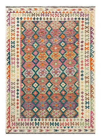 27664 - Kelim Hand-Woven/Flat-Weaved/Afghan Kelim/Carpet Modern/Nomadic Authentic/Size: 9'6" x 6'8"/290cm ×203cm