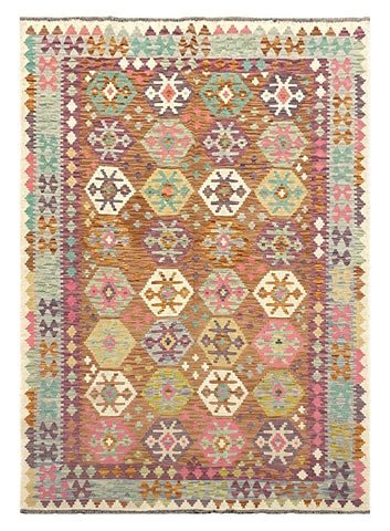 27667 - Kelim Hand-Woven/Flat-Weaved/Afghan Kelim/Carpet Modern/Nomadic Authentic/Size: 9'9" x 6'9"/297cm × 206cm