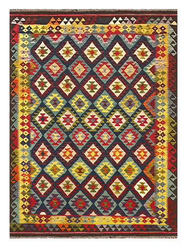 27480 - Kelim Hand-Woven/Flat-Weaved/Afghan Kelim/Carpet Modern/Nomadic Authentic/Size: 9'3" x 6'7"/282cm × 201cm