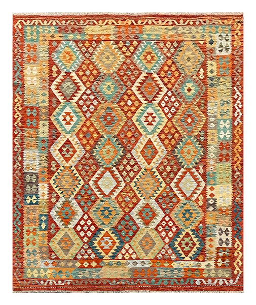 27775 - Kelim Hand-Woven/Flat-Weaved/Afghan Kelim/Carpet Modren/Nomadic Authentic/Size: 9'8" x 8'1"/295cm × 246cm