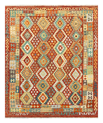 27775 - Kelim Hand-Woven/Flat-Weaved/Afghan Kelim/Carpet Modren/Nomadic Authentic/Size: 9'8" x 8'1"/295cm × 246cm