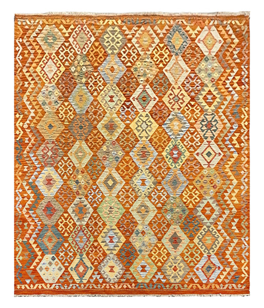 27774 - Kelim Hand-Woven/Flat-Weaved/Afghan Kelim/Carpet Modren/Nomadic Authentic/Size: 9'11" x 8'3"/302cm × 251cm