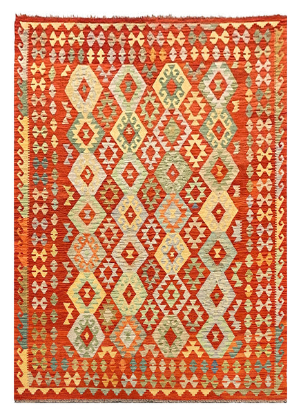 27571 - Kelim Hand-Woven/Flat-Weaved/Afghan Kelim/Carpet Modern/Nomadic Authentic/Size: 9'8" x 6'9"/295cm × 206cm