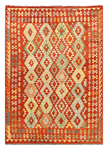 27571 - Kelim Hand-Woven/Flat-Weaved/Afghan Kelim/Carpet Modern/Nomadic Authentic/Size: 9'8" x 6'9"/295cm × 206cm
