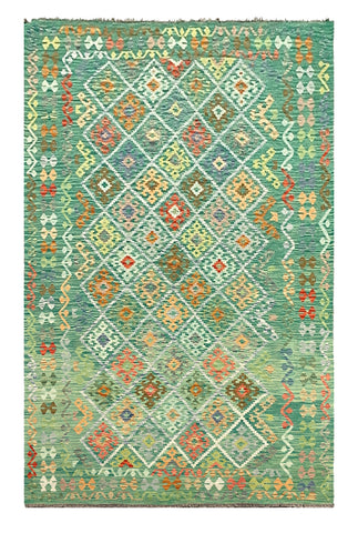 27570 - Kelim Hand-Woven/Flat-Weaved/Afghan Kelim/Carpet Modern/Nomadic Authentic/Size: 9'6" x 6'0"/290cm × 183cm