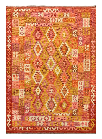 27666 - Kelim Hand-Woven/Flat-Weaved/Afghan Kelim/Carpet Modern/Nomadic Authentic/Size: 9'5" x 6'8"/287cm × 203cm
