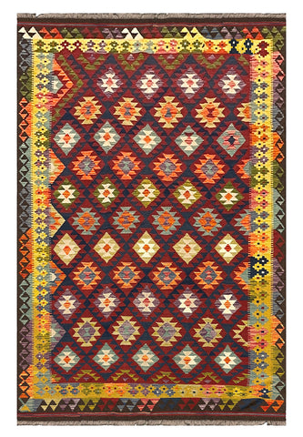 27541 - Kelim Hand-Woven/Flat-Weaved/Afghan Kelim/Carpet Modern/Nomadic Authentic/Size: 9'10" x 6'5"/118cm × 195cm