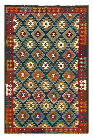 27544 - Kelim Hand-Woven/Flat-Weaved/Afghan Kelim/Carpet Modern/Nomadic Authentic/Size: 9'6" x 6'6"/290cm × 198cm
