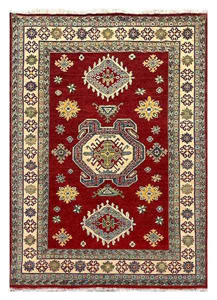 27925-Royal Kazak Hand-Knotted/Handmade Afghan Rug/Carpet Tribal/Nomadic Authentic/ Size: 9'6" x 6'6"/290m x 198cm