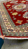 27925-Royal Kazak Hand-Knotted/Handmade Afghan Rug/Carpet Tribal/Nomadic Authentic/ Size: 9'6" x 6'6"/290m x 198cm
