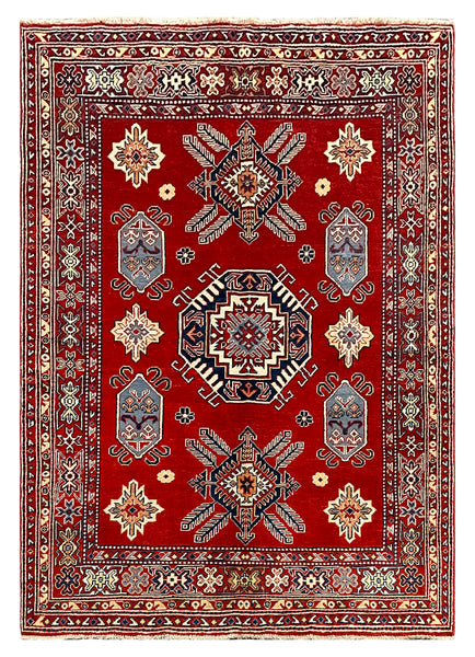 27787-Kazak Hand-Knotted/Handmade Afghan Rug/Carpet Tribal/Nomadic Authentic/ Size: 6'4" x 4'5"/193m x 135cm