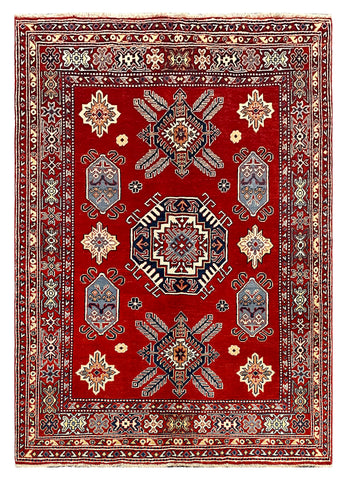 27787-Kazak Hand-Knotted/Handmade Afghan Rug/Carpet Tribal/Nomadic Authentic/ Size: 6'4" x 4'5"/193m x 135cm