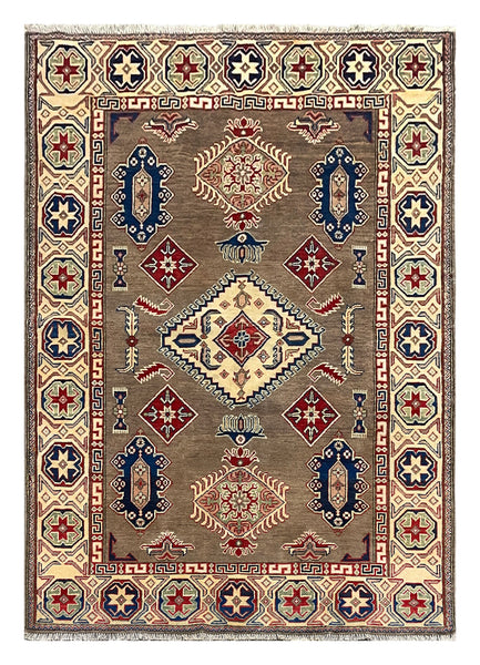 27579-Kazak Hand-Knotted/Handmade Afghan Rug/Carpet Tribal/Nomadic Authentic/ Size: 6'9" x 4'9"/206cm x 145cm